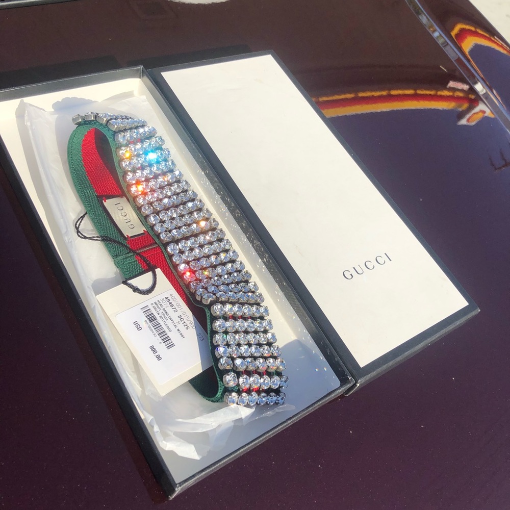 Gucci Web Headband with Crystals